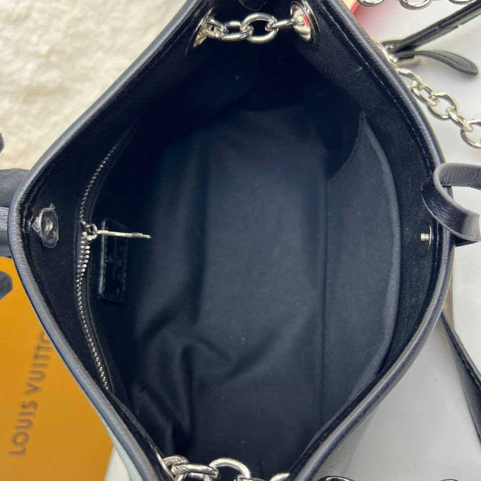 Louis Vuitton Black Leather Chain Shoulder Bag with Monogram Strap 👜✨🖤