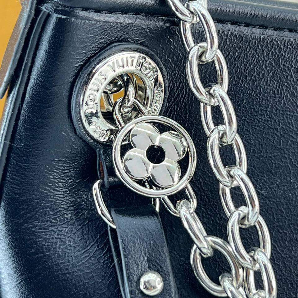 Louis Vuitton Black Leather Chain Shoulder Bag with Monogram Strap 👜✨🖤