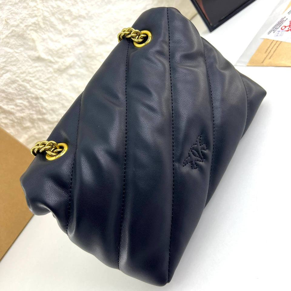 Pinko Love Bag Puff in White and Black Quilted Leather with Marine Embroidery 🕊️🐚✨