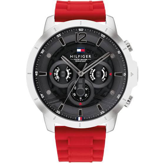 Tommy Hilfiger Red Silicone & Silver-Tone Watch ⌚🔴⚪