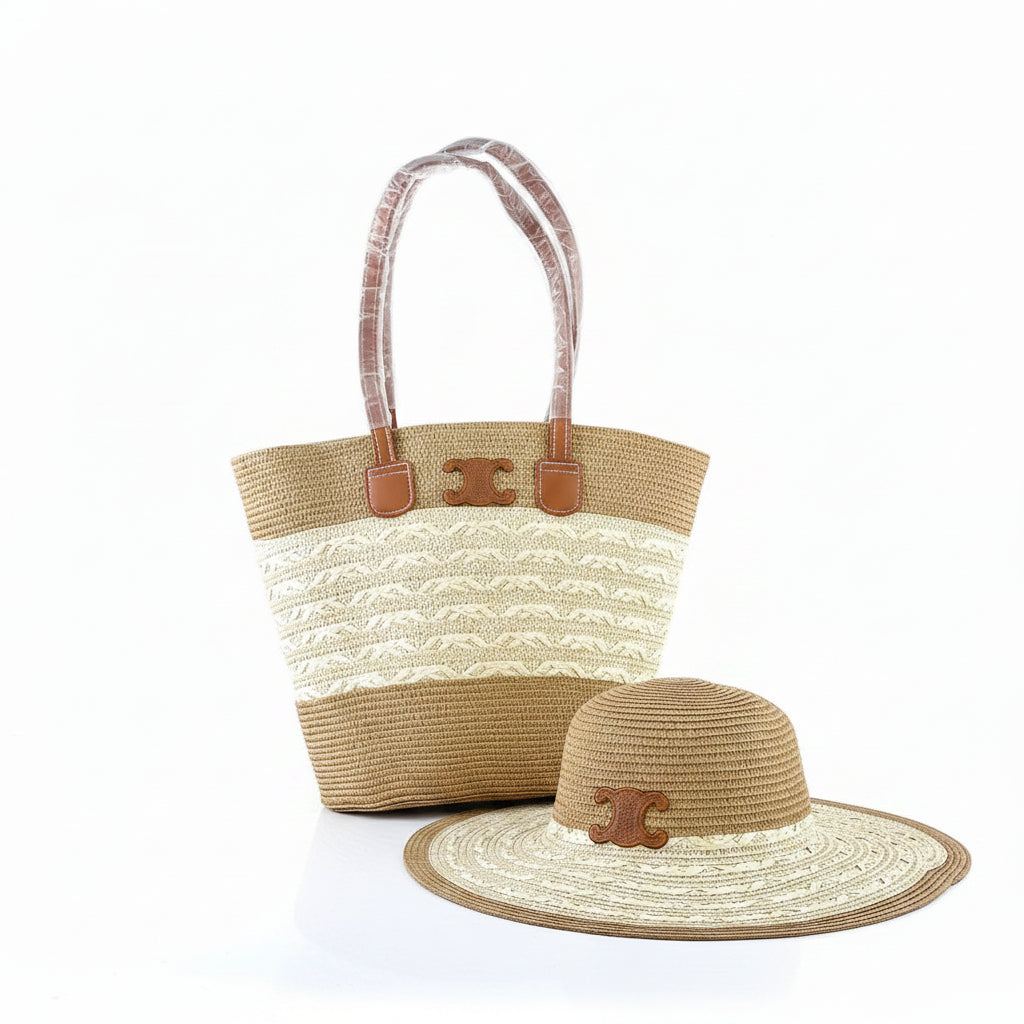 Celine Inspired Straw Tote Bag and Matching Sun Hat Set 👒✨