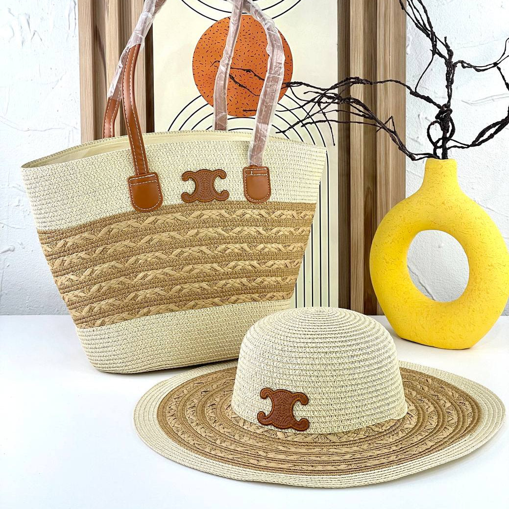 Celine Inspired Straw Tote Bag and Matching Sun Hat Set 👒✨