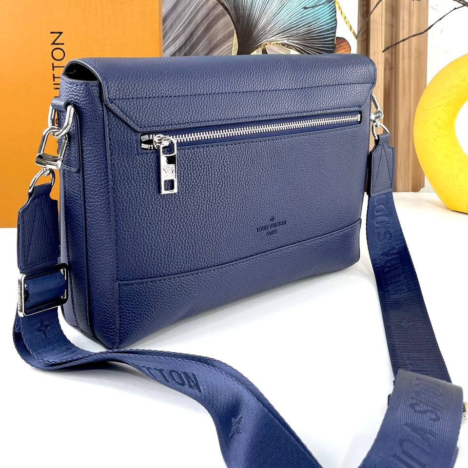Louis Vuitton Blue Messenger Bag with Embossed Logo 💼✨