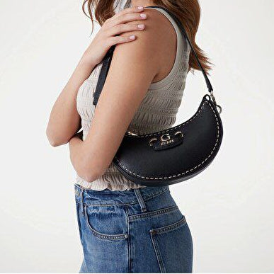 Guess Crescent Leather Shoulder Bag with Contrast Stitching 🌙✨