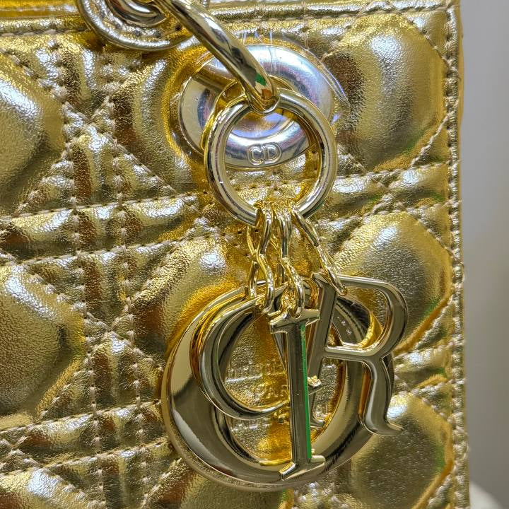 Christian Dior Metallic Gold Quilted Handbag with Scarf 👜✨