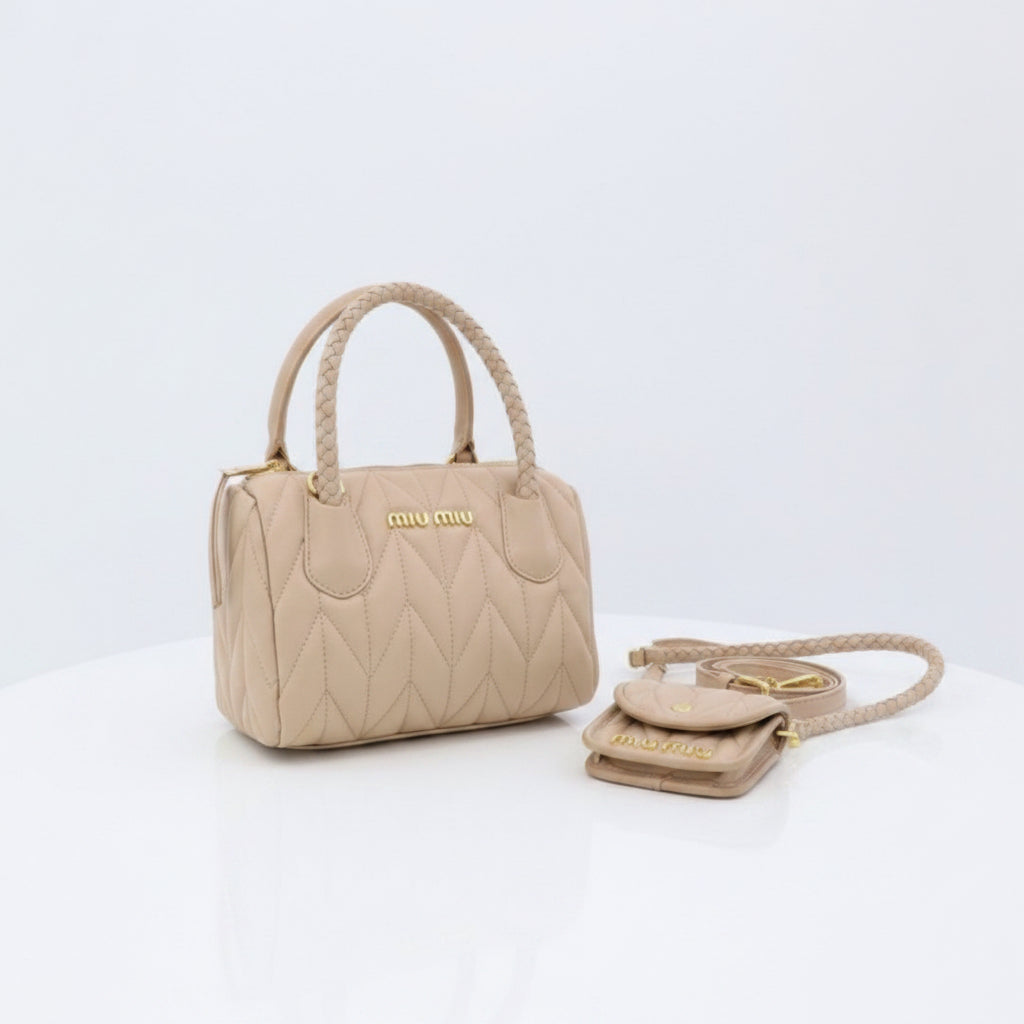 Miu Miu Quilted Handbag Set with Braided Handles & Pouch 👜✨