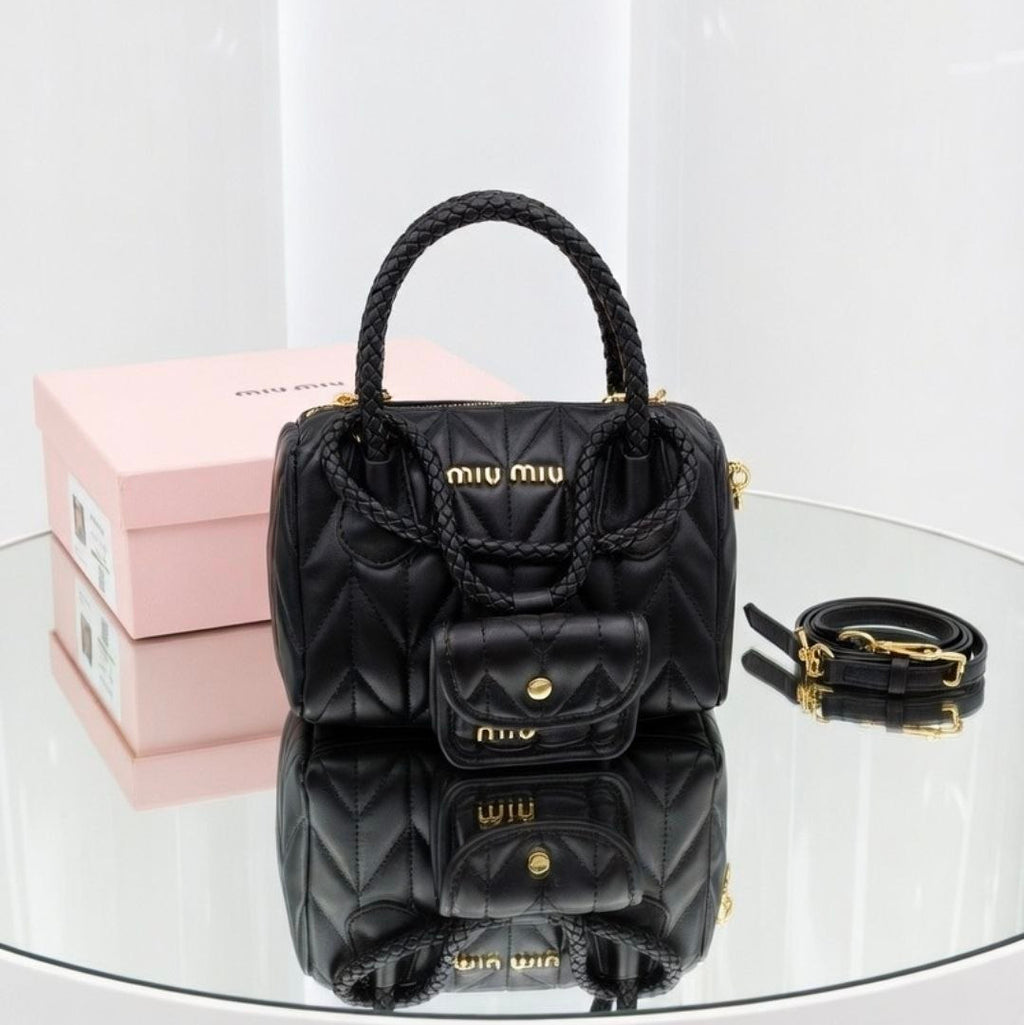 Miu Miu Quilted Handbag Set with Braided Handles & Pouch 👜✨