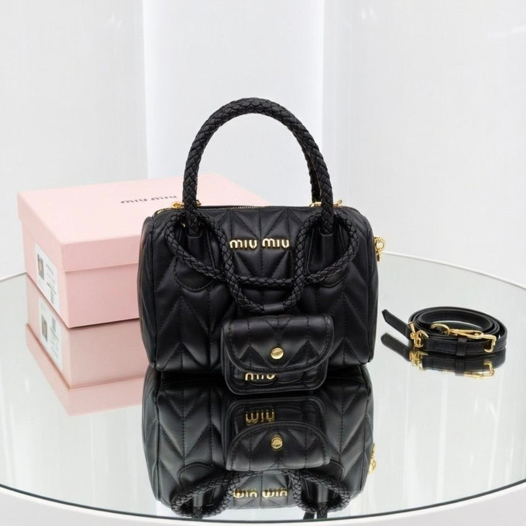 Miu Miu Quilted Handbag Set with Braided Handles & Pouch 👜✨