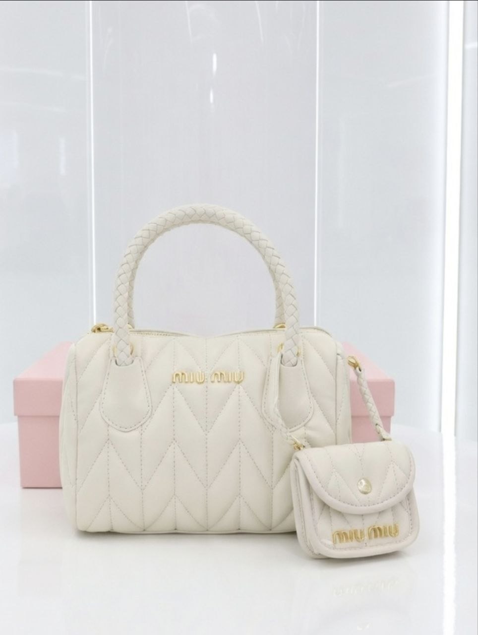 Miu Miu Quilted Handbag Set with Braided Handles & Pouch 👜✨