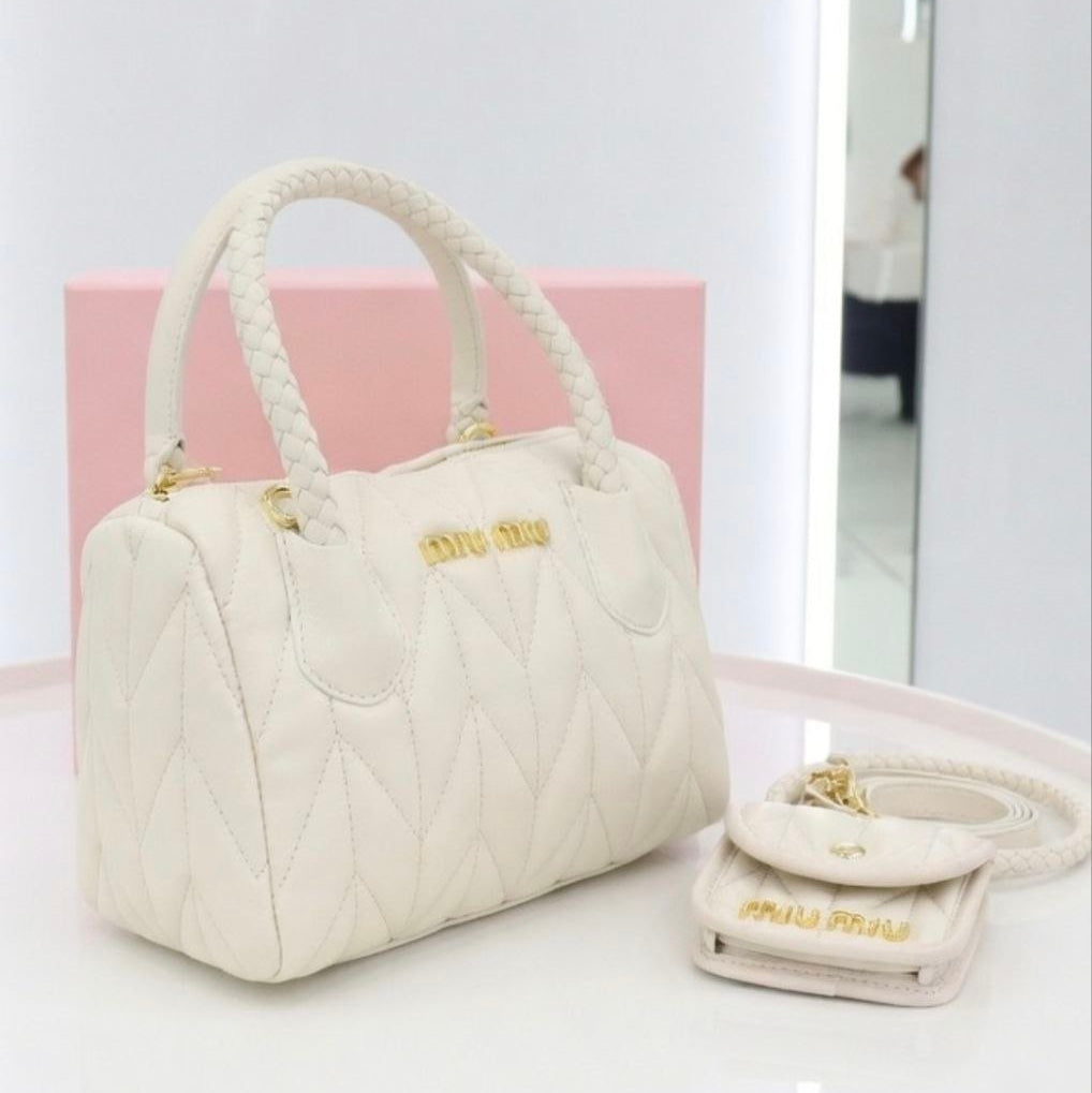 Miu Miu Quilted Handbag Set with Braided Handles & Pouch 👜✨