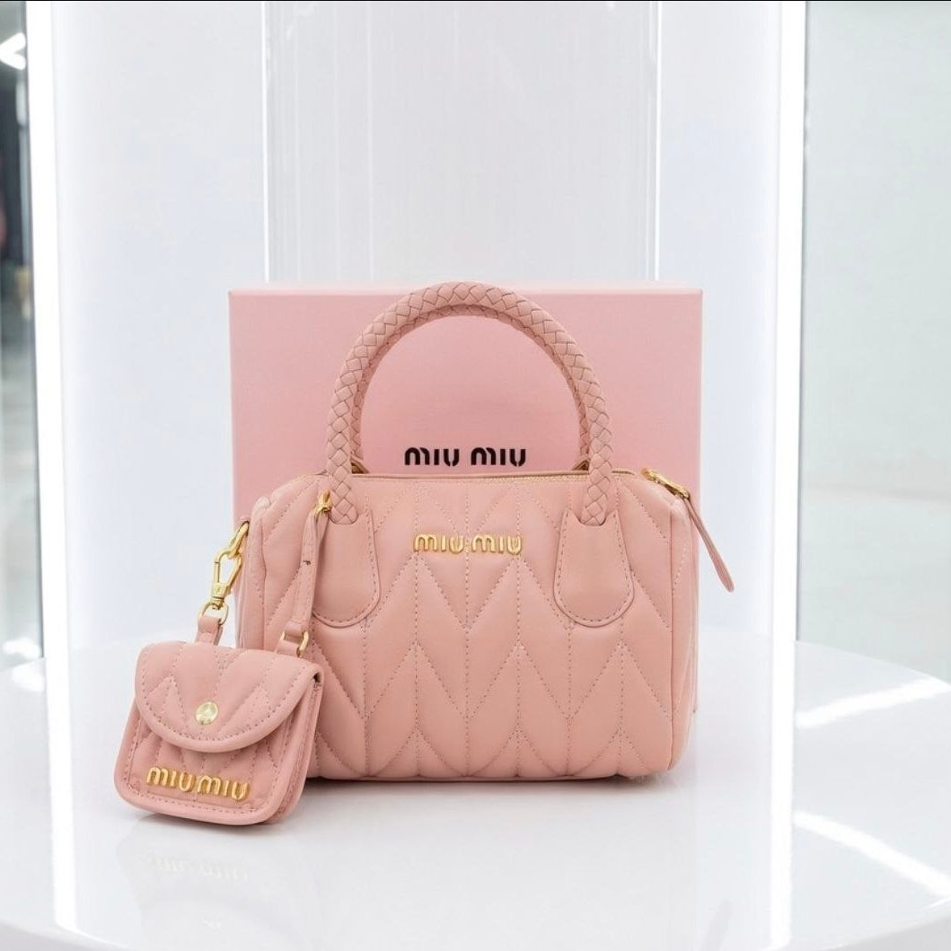 Miu Miu Quilted Handbag Set with Braided Handles & Pouch 👜✨