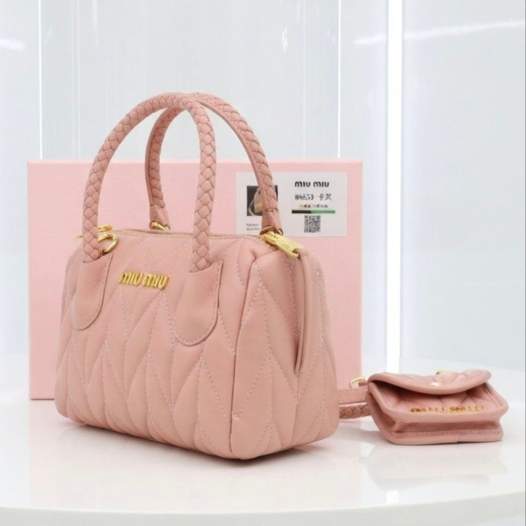 Miu Miu Quilted Handbag Set with Braided Handles & Pouch 👜✨
