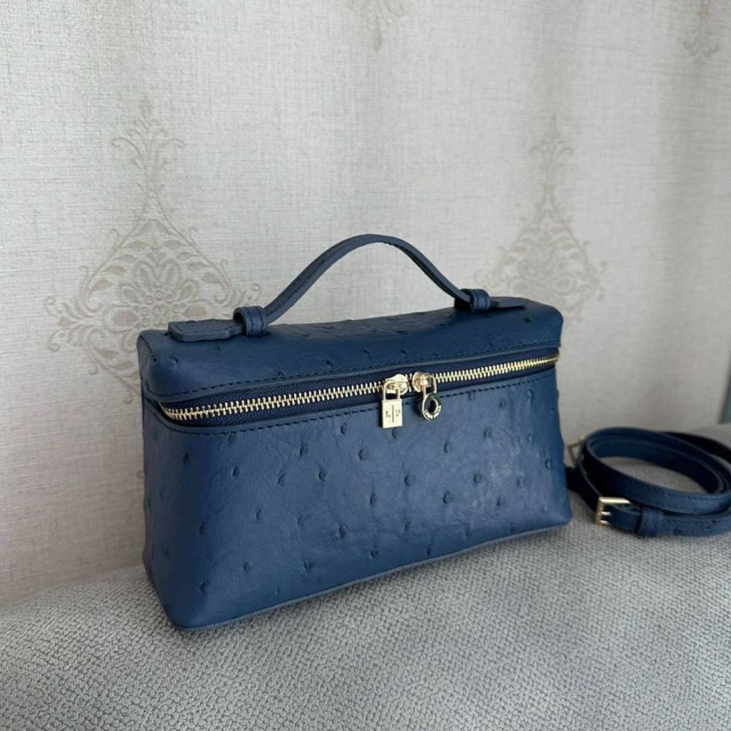 Loro Piana Ostrich Effect Vanity Bag in Classic Brown 👜✨