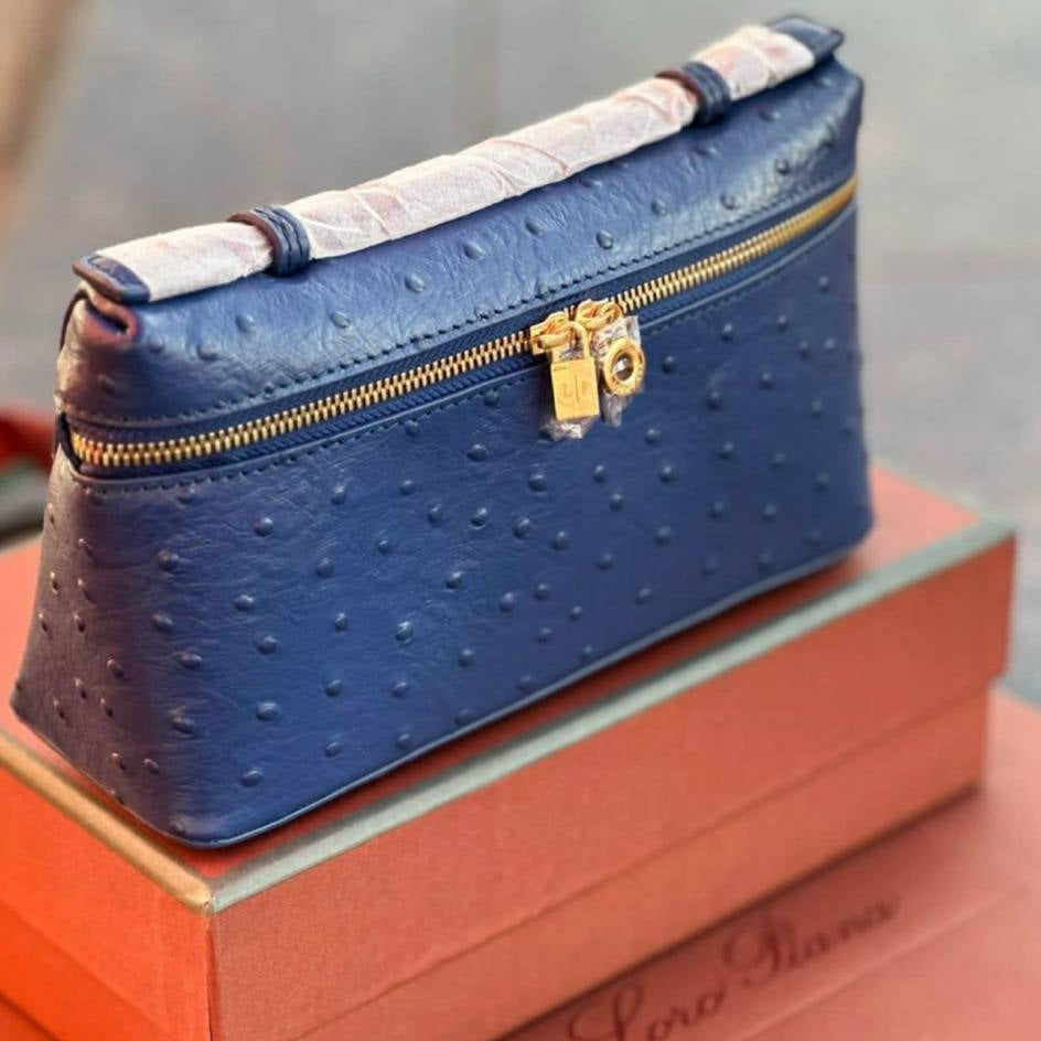Loro Piana Ostrich Effect Vanity Bag in Classic Brown 👜✨