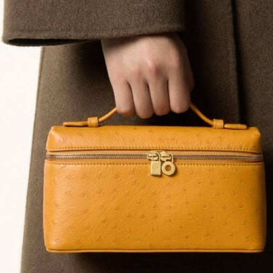 Loro Piana Ostrich Effect Vanity Bag in Classic Brown 👜✨