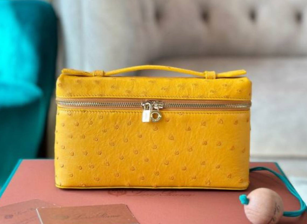 Loro Piana Ostrich Effect Vanity Bag in Classic Brown 👜✨