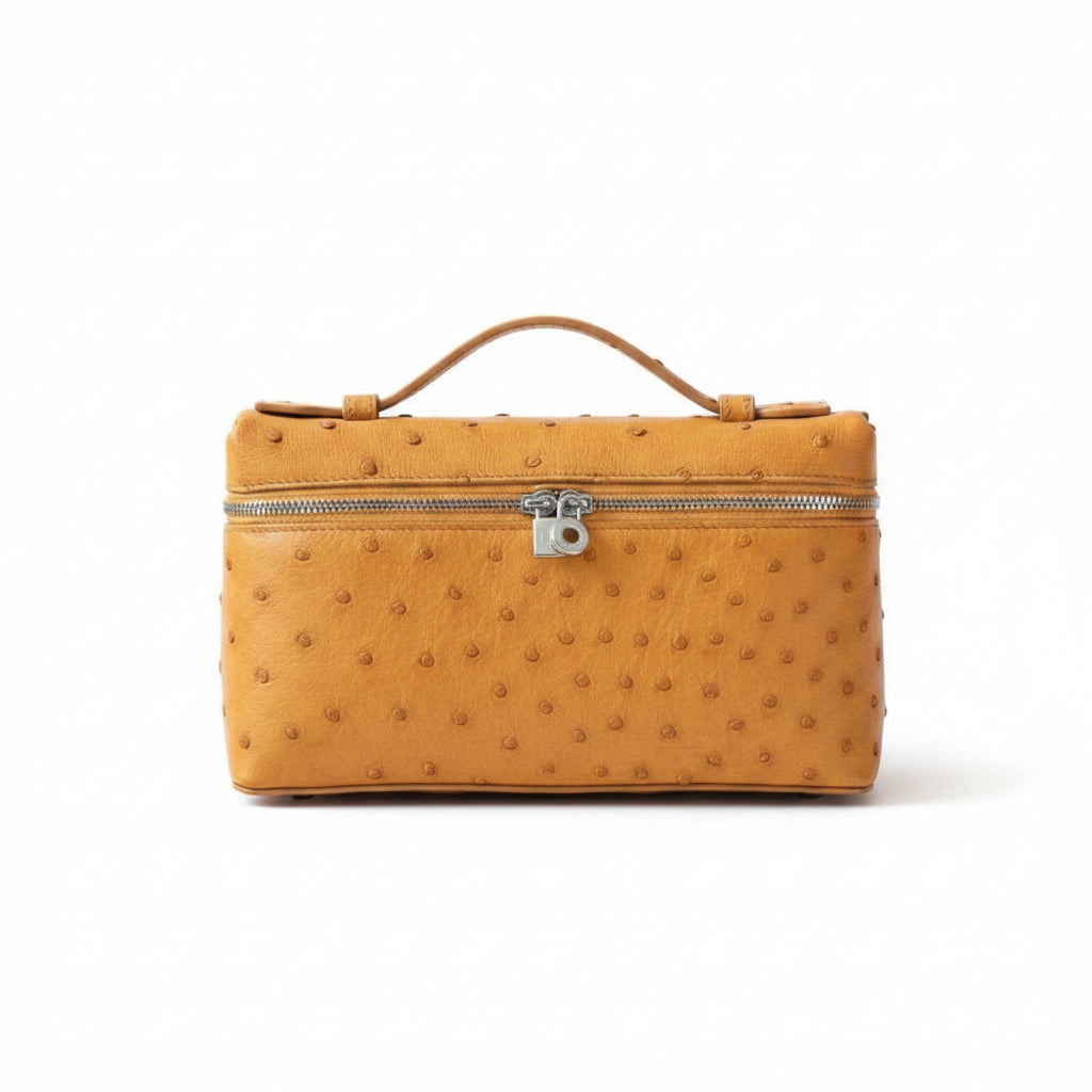 Loro Piana Ostrich Effect Vanity Bag in Classic Brown 👜✨