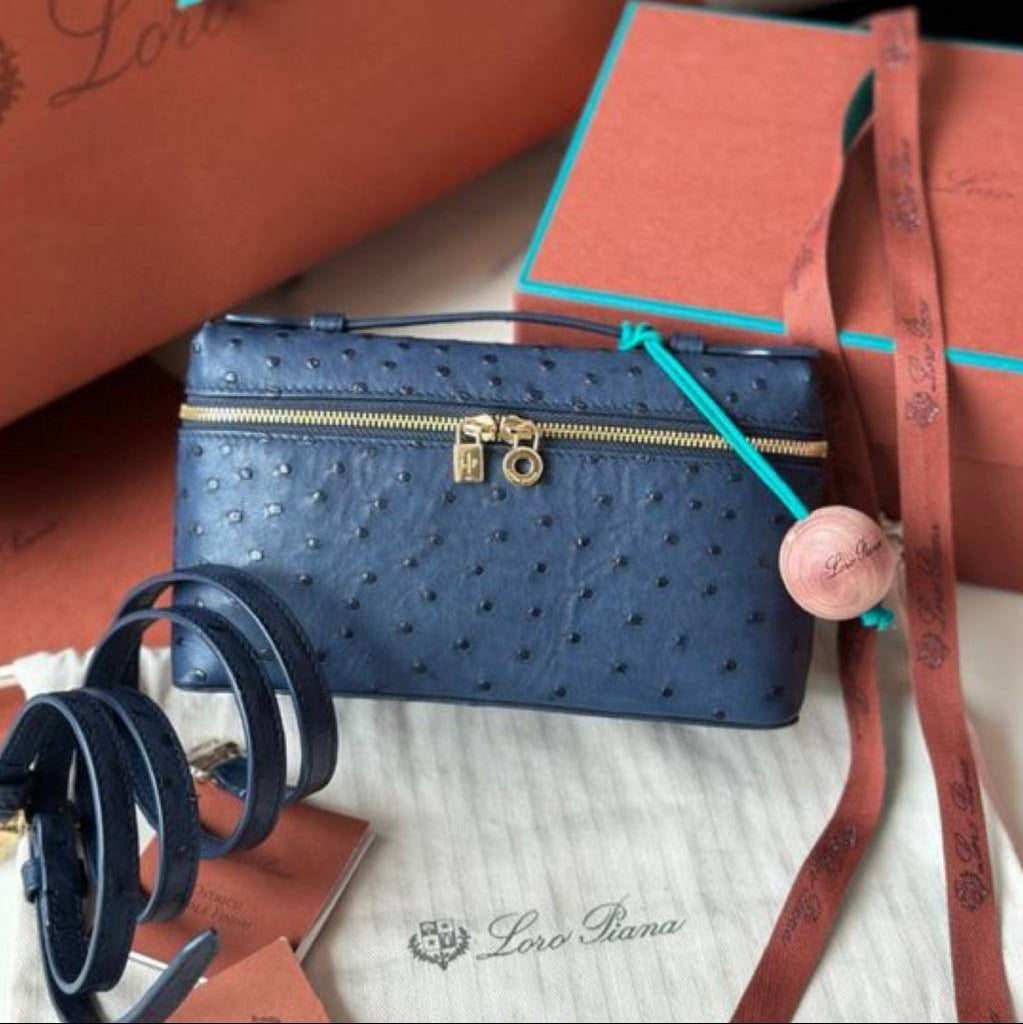 Loro Piana Ostrich Effect Vanity Bag in Classic Brown 👜✨