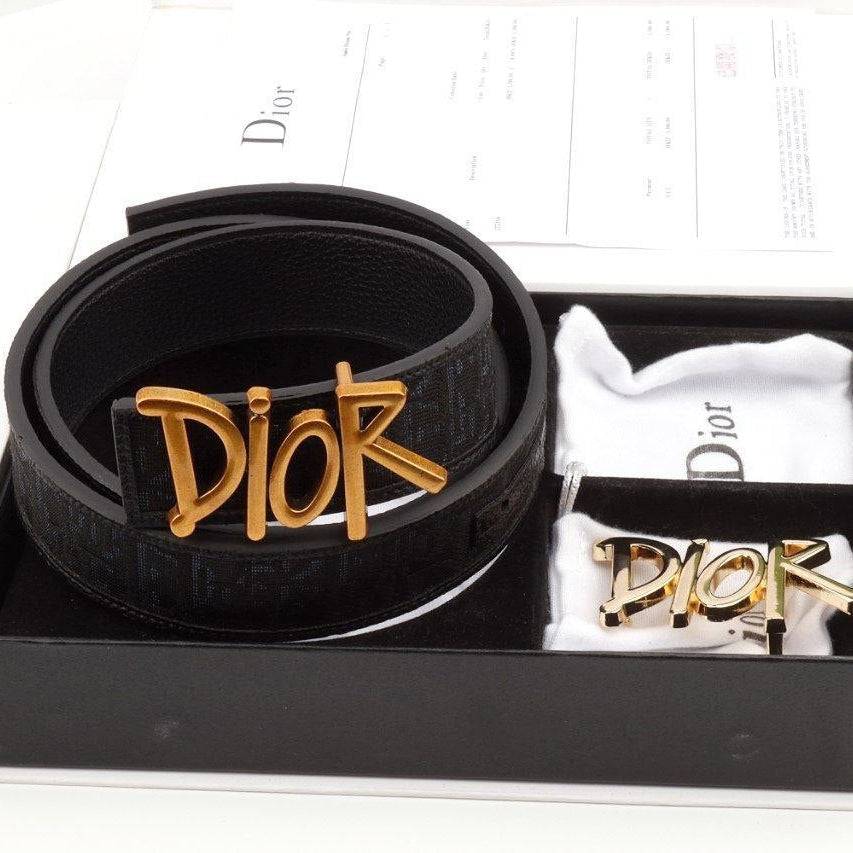 Christian Dior Black Leather Belt Set with Interchangeable Buckles 🖤