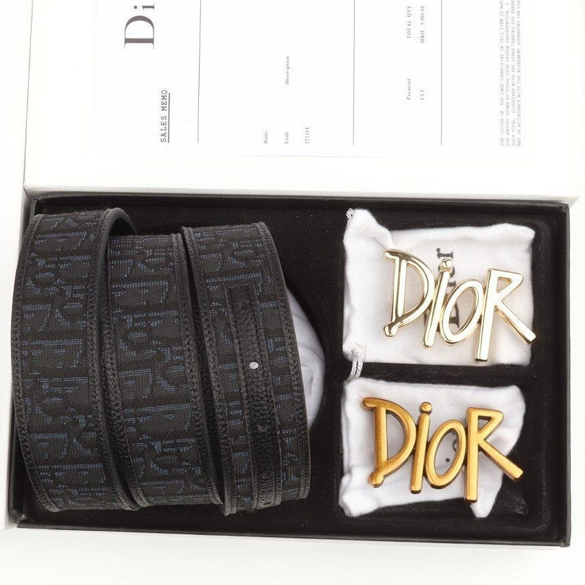 Christian Dior Black Leather Belt Set with Interchangeable Buckles 🖤