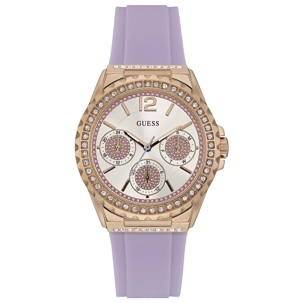 Guess Rose Gold Crystal Watch with Lilac Silicone Strap ✨💜⌚