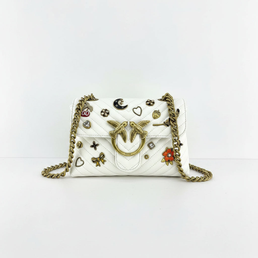 Pinko Quilted Shoulder Bag with Whimsical Gold Charms 🕊️💖✨