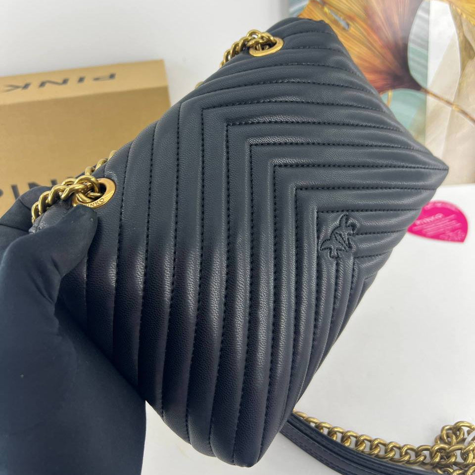 Pinko Quilted Shoulder Bag with Whimsical Gold Charms 🕊️💖✨