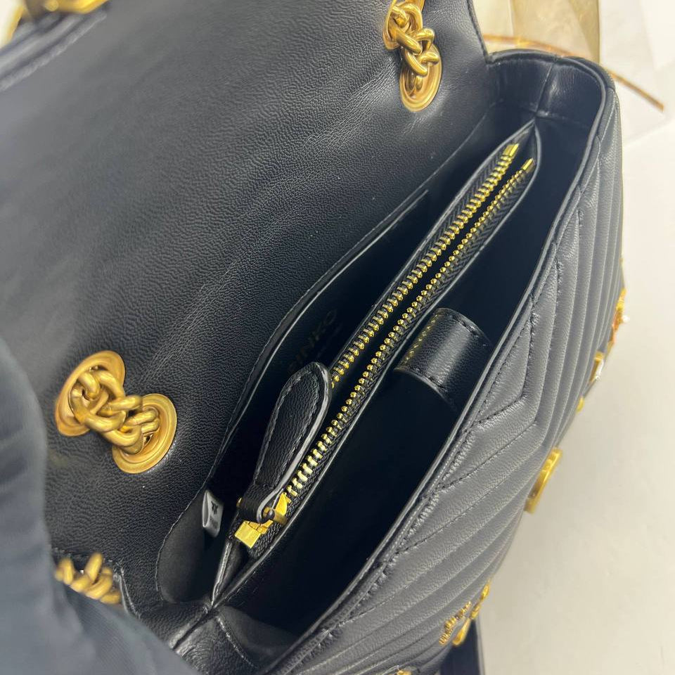 Pinko Quilted Shoulder Bag with Whimsical Gold Charms 🕊️💖✨