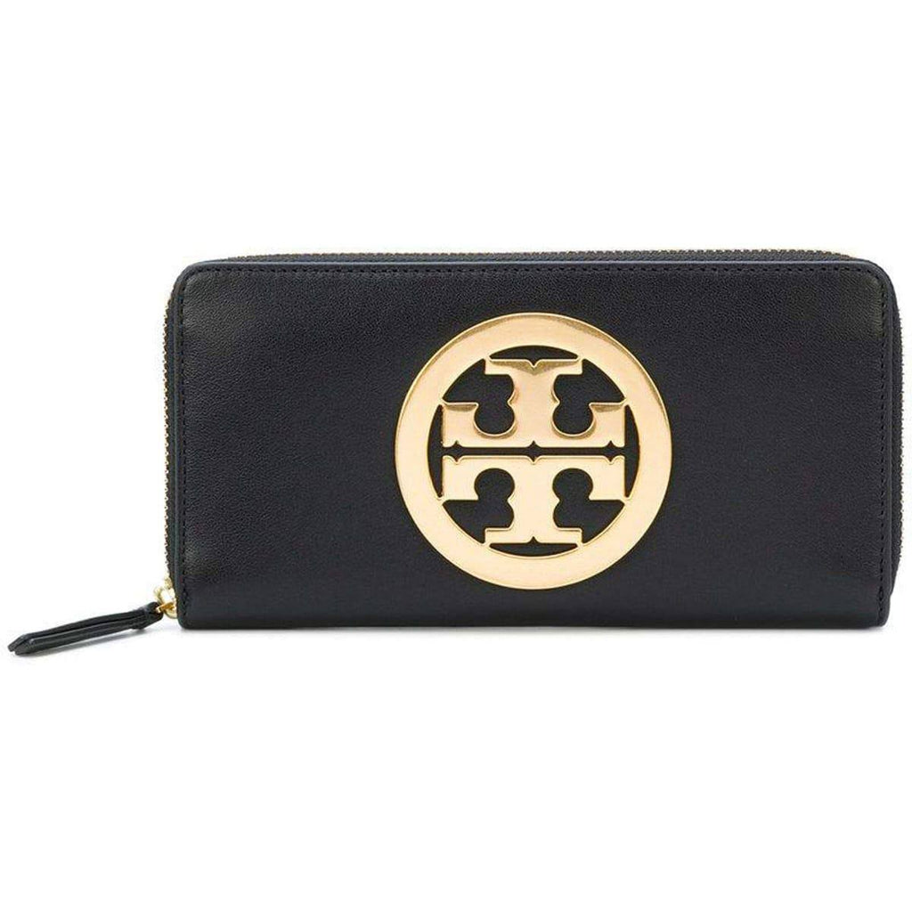 Tory Burch Black Leather Continental Zip Wallet with Gold Logo 🖤✨