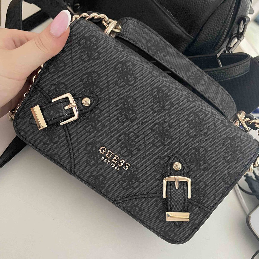 Guess Est 1981 Black Logo Crossbody with Gold-Tone Chain 🖤✨