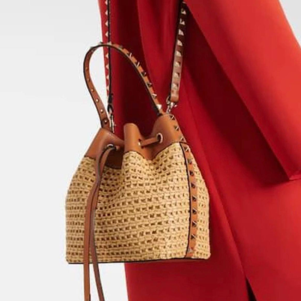 Valentino Garavani Rockstud Straw Bucket Bag 👜✨