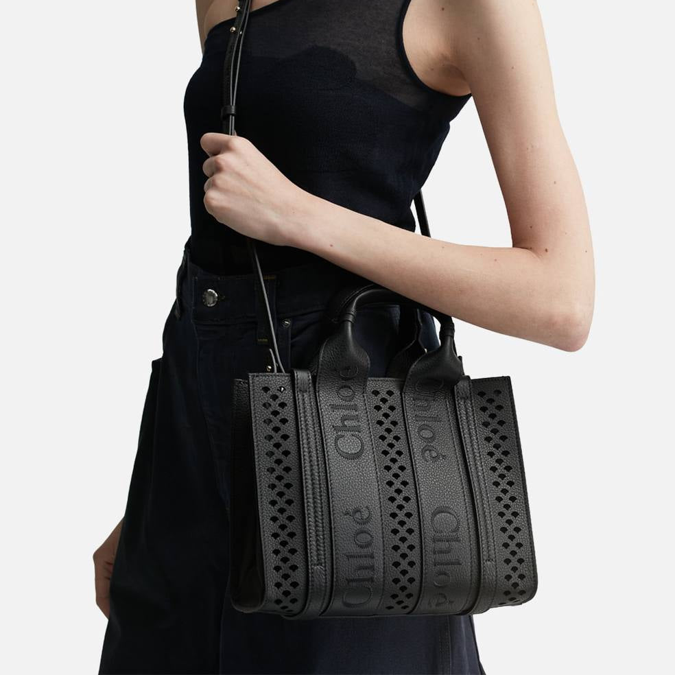 Chloe Small Laser Cut Leather Tote Bag