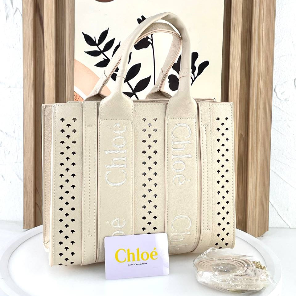 Chloe Small Laser Cut Leather Tote Bag