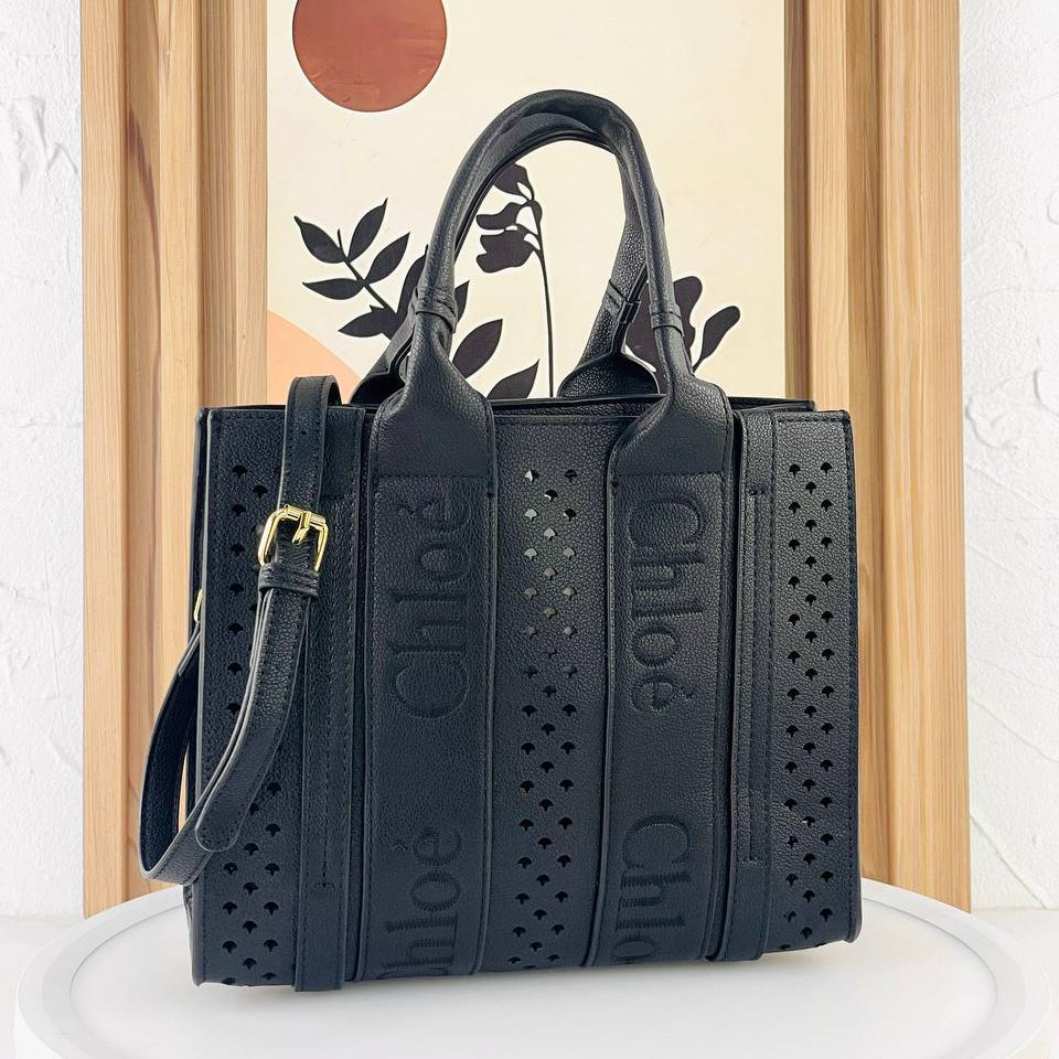 Chloe Small Laser Cut Leather Tote Bag