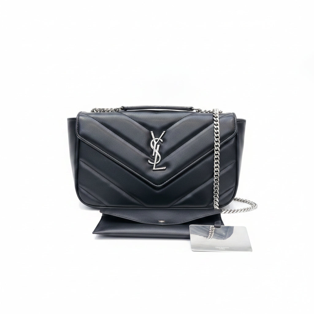 Saint Laurent Quilted Chevron Shoulder Bag Mirror Set