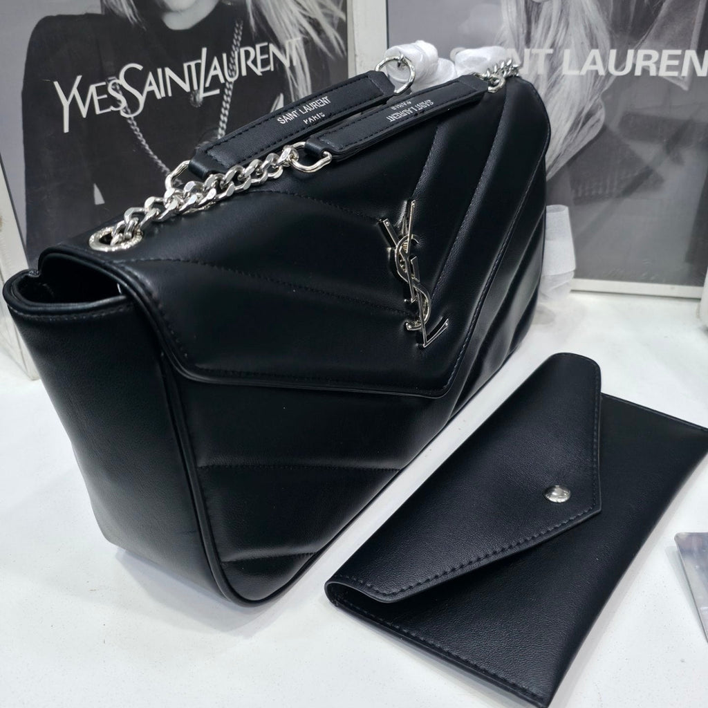 Saint Laurent Quilted Chevron Shoulder Bag Mirror Set