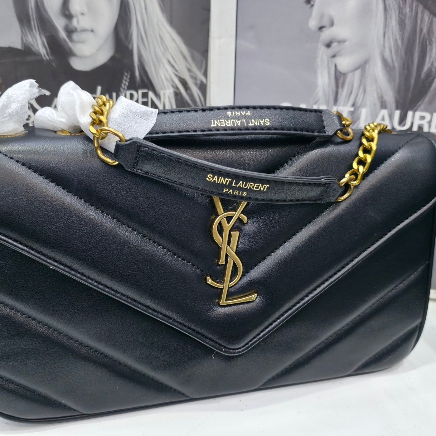 Saint Laurent Quilted Chevron Shoulder Bag Mirror Set