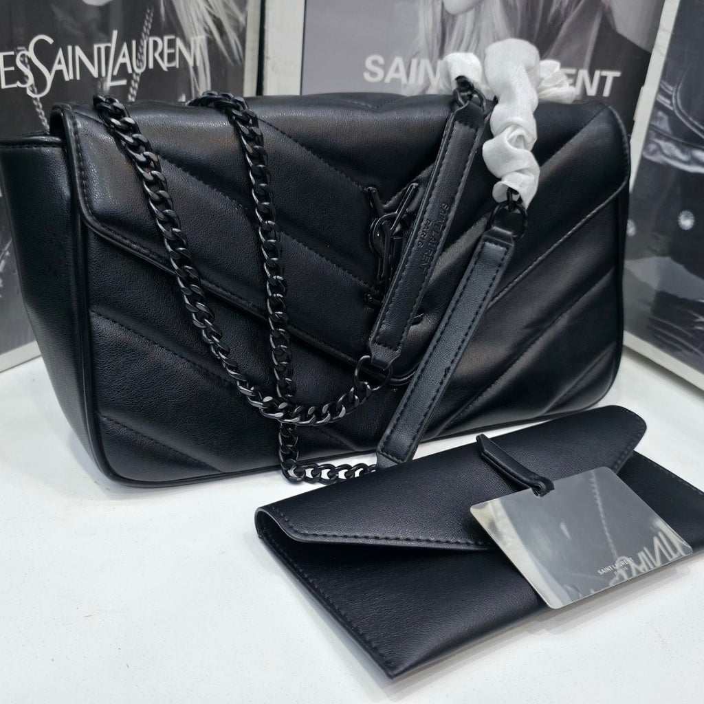 Saint Laurent Quilted Chevron Shoulder Bag Mirror Set