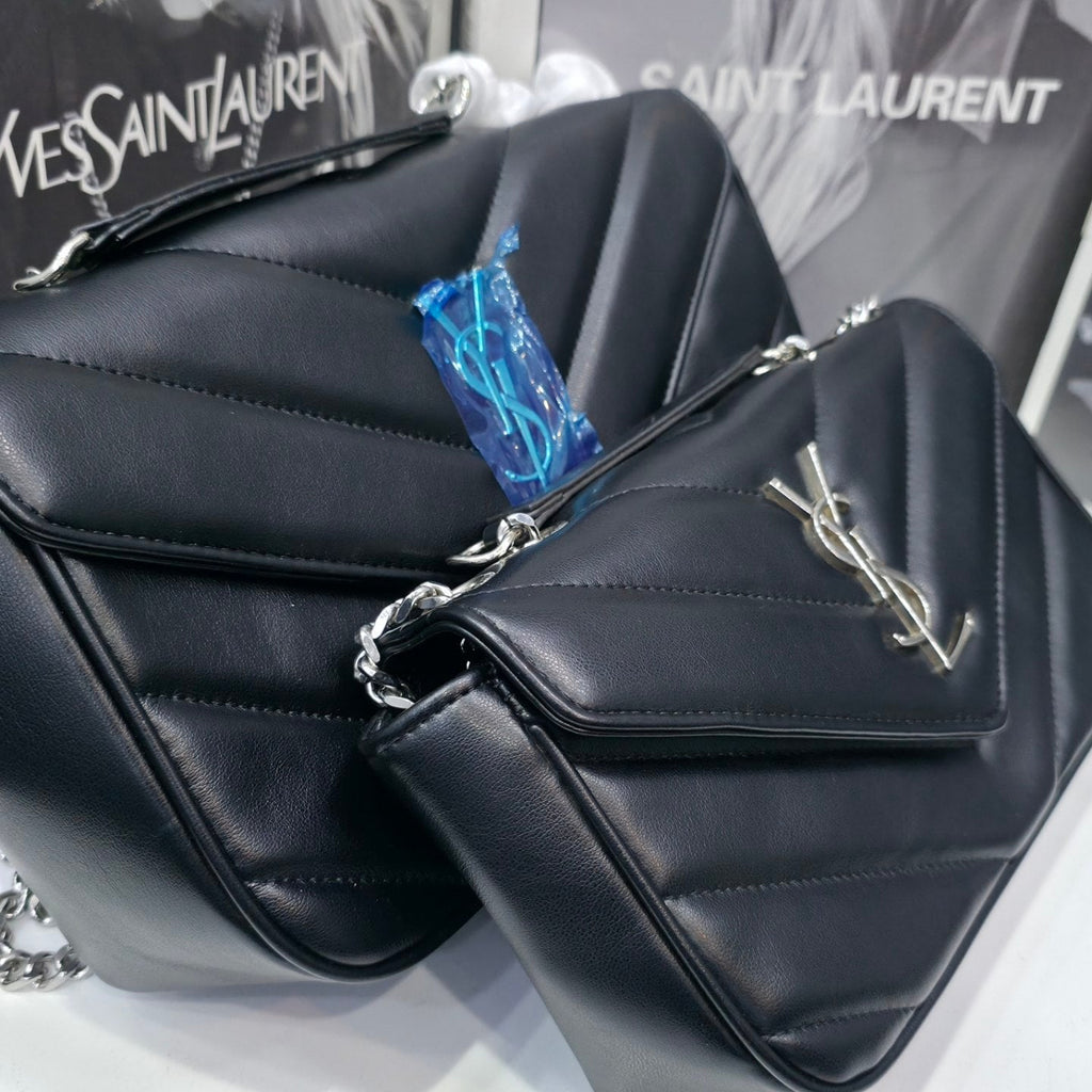 Saint Laurent Quilted Chevron Shoulder Bag Mirror Set