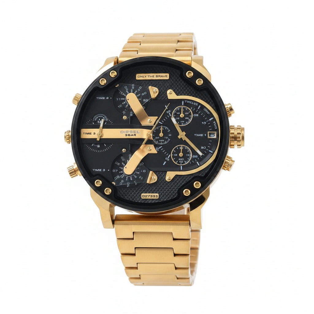 Diesel DZ7333 Multi Time Zone Gold and Black Stainless Steel Watch