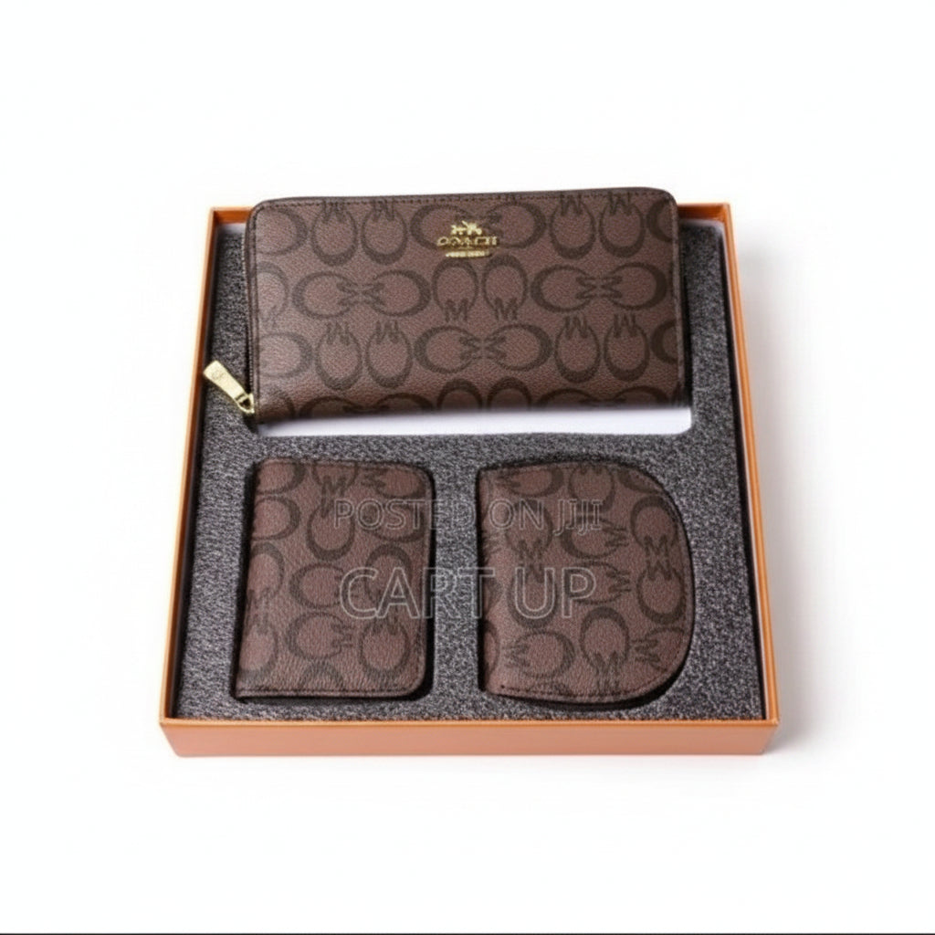 Louie Dennis Signature Brown Monogram Wallet and Pouch Set