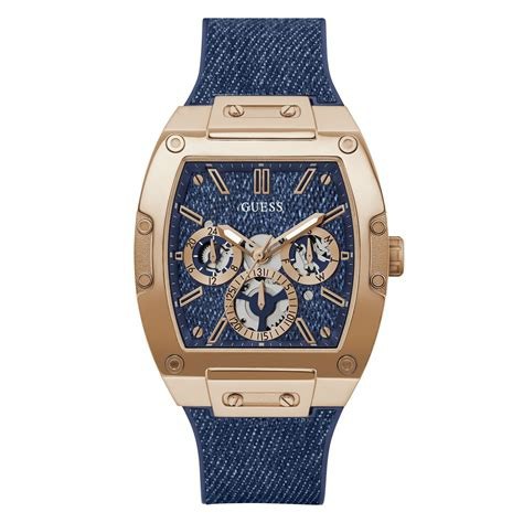 Guess Denim Strap Rose Gold Tone Chronograph Watch