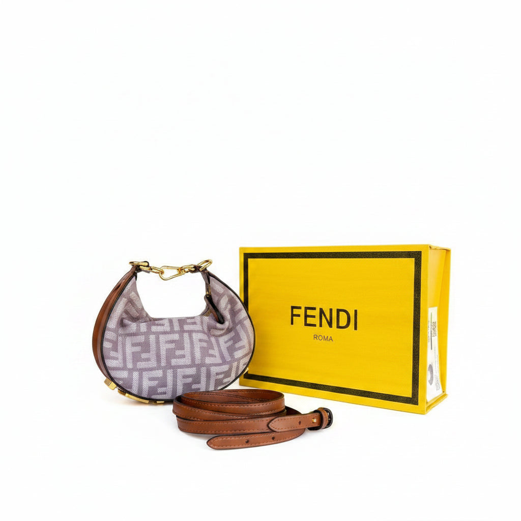 Fendi Logo Pattern Shoulder Bag in Brown and Blue