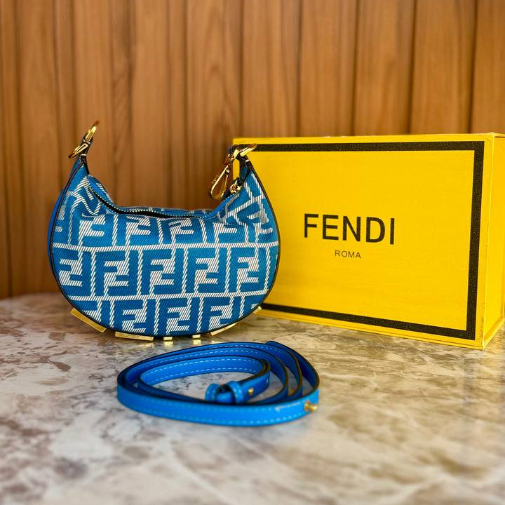 Fendi Logo Pattern Shoulder Bag in Brown and Blue