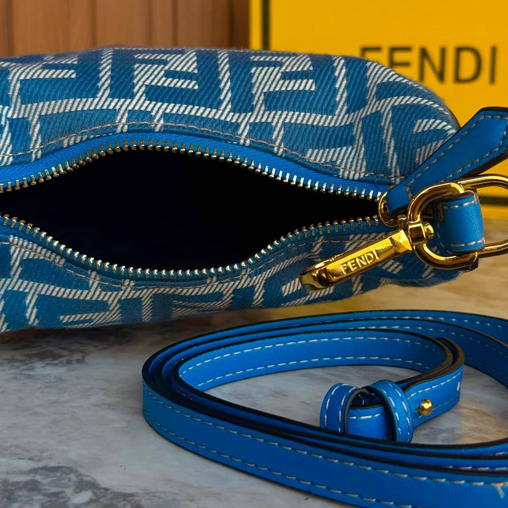 Fendi Logo Pattern Shoulder Bag in Brown and Blue