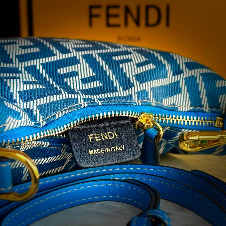Fendi Logo Pattern Shoulder Bag in Brown and Blue