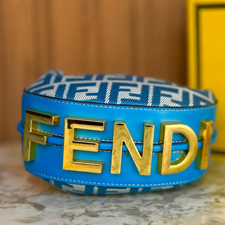 Fendi Logo Pattern Shoulder Bag in Brown and Blue