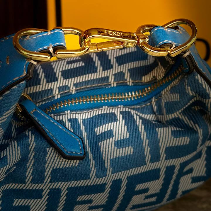 Fendi Logo Pattern Shoulder Bag in Brown and Blue