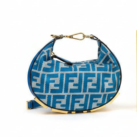 Fendi Logo Pattern Shoulder Bag in Brown and Blue