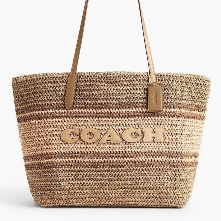 Coach Straw Tote Bag in Natural Beige and Brown